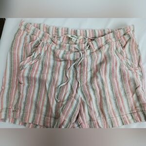 2/$30 BRIGGS New York Women's Linen Pink Gray Casual Striped Summer Shorts(#466)